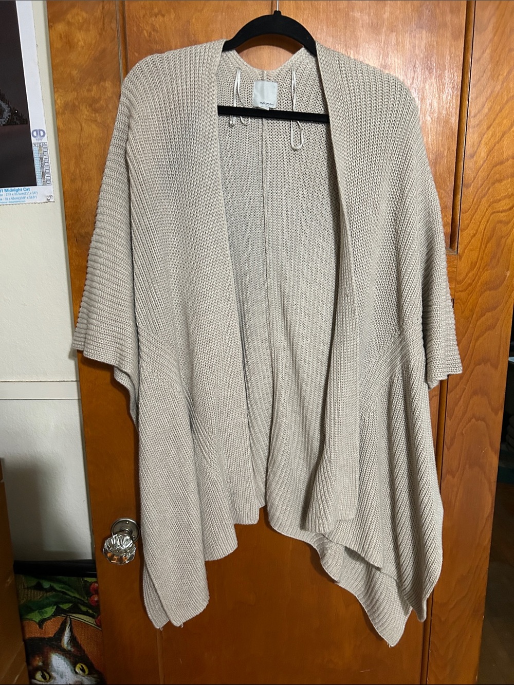Halogen Beige Knit Open-Front Poncho Sweater